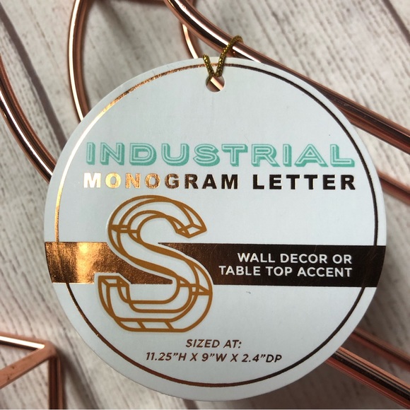 NWT Rose Gold Industrial Monogram Letter Wall Decor & Table Top Accent “S” - Picture 8 of 11